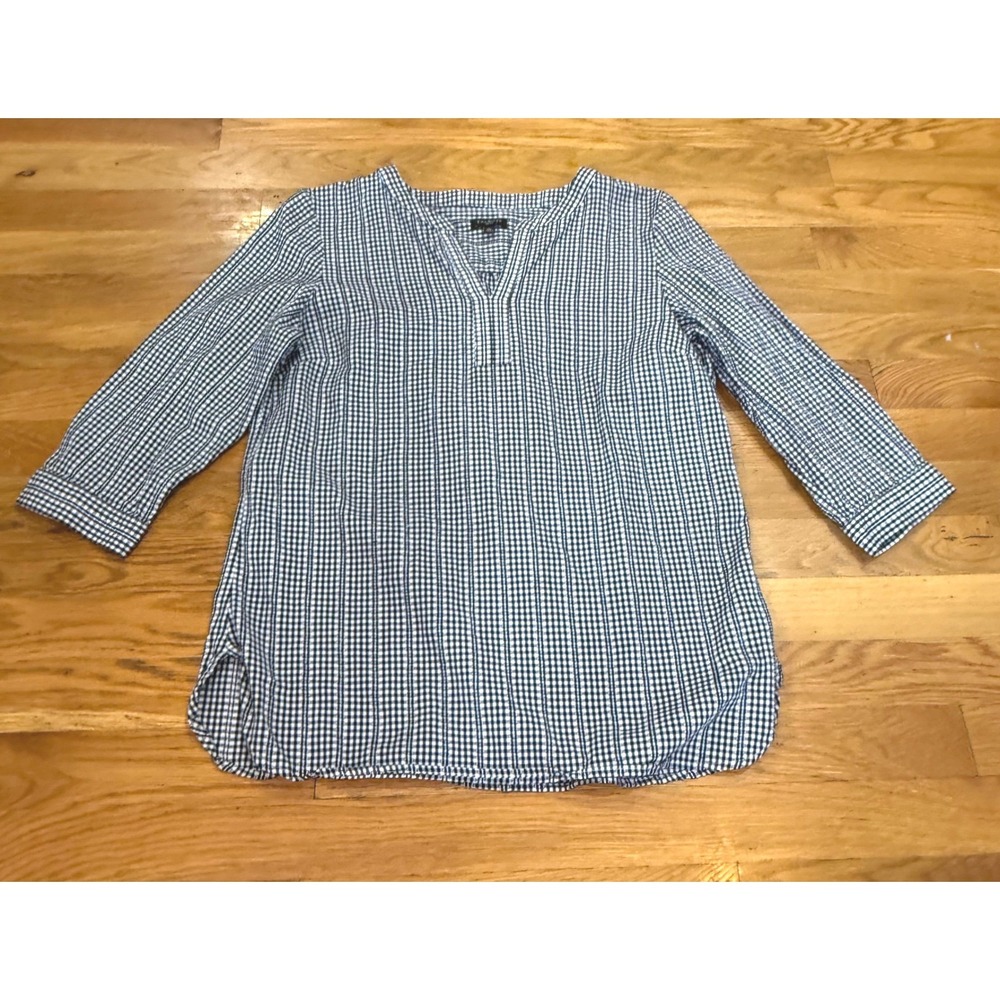 Talbots Gingham Broad Cloth Tunic Top Women's Size MP Black White